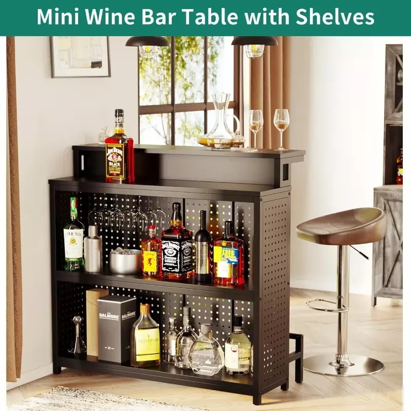 Мини-шкаф для бара, домашний блок для бара с музыкальным датчиком, освещение, вино, вино, кофейная стойка с стойкой, бар, гостиная, черный