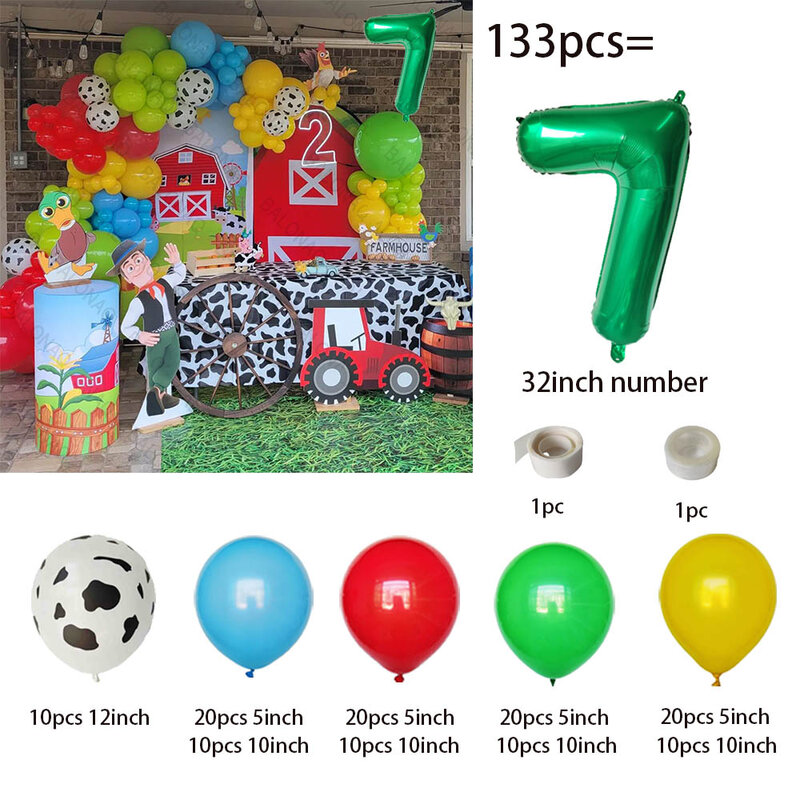 Kit de arco de guirnalda de globos de látex con estampado de vaca roja, amarilla y verde, suministros de fiesta de granja, decoración de cumpleaños de animales de granja, 1 Juego