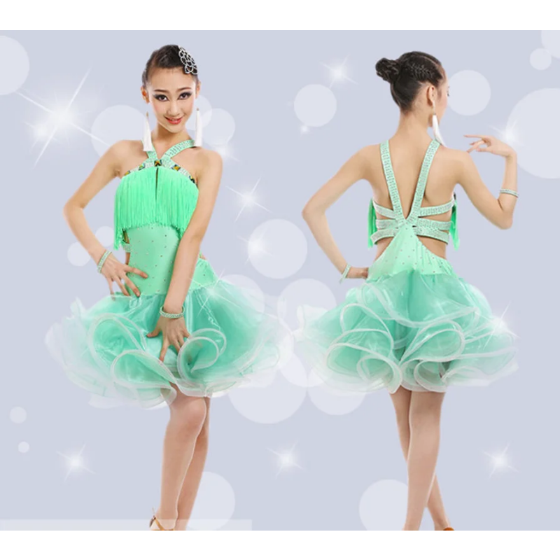 Vestido de dança latina para meninas, vestidos salsa, roupas rumba samba, trajes de palco, vestido de salão infantil, dança folclórica chinesa