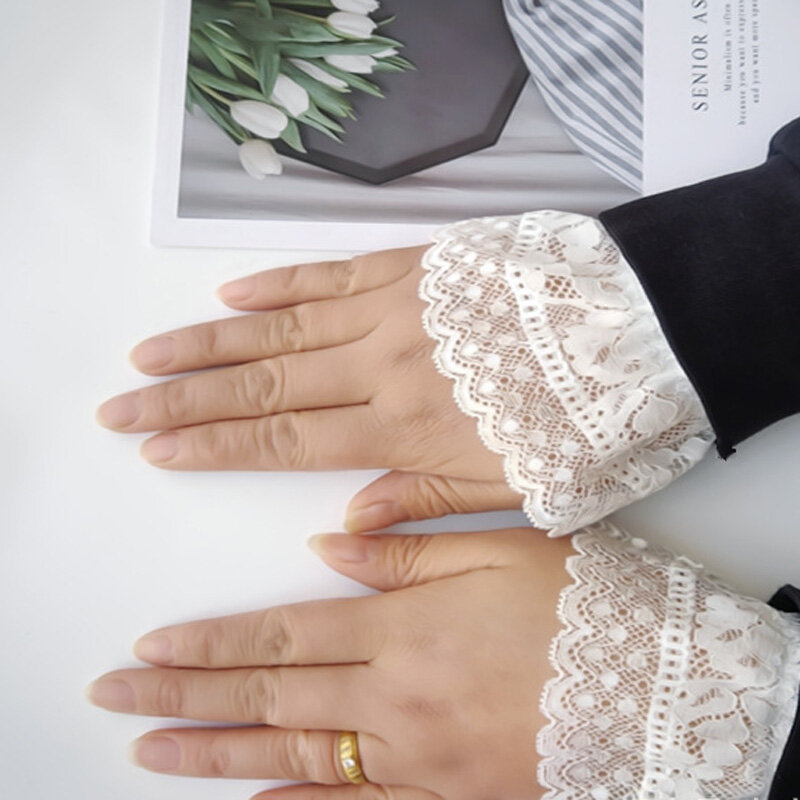 1 para odpinanych ozdobnych rękawów ze sztucznego mankiet rękawa s koronkowe falbany mankiet rękawa