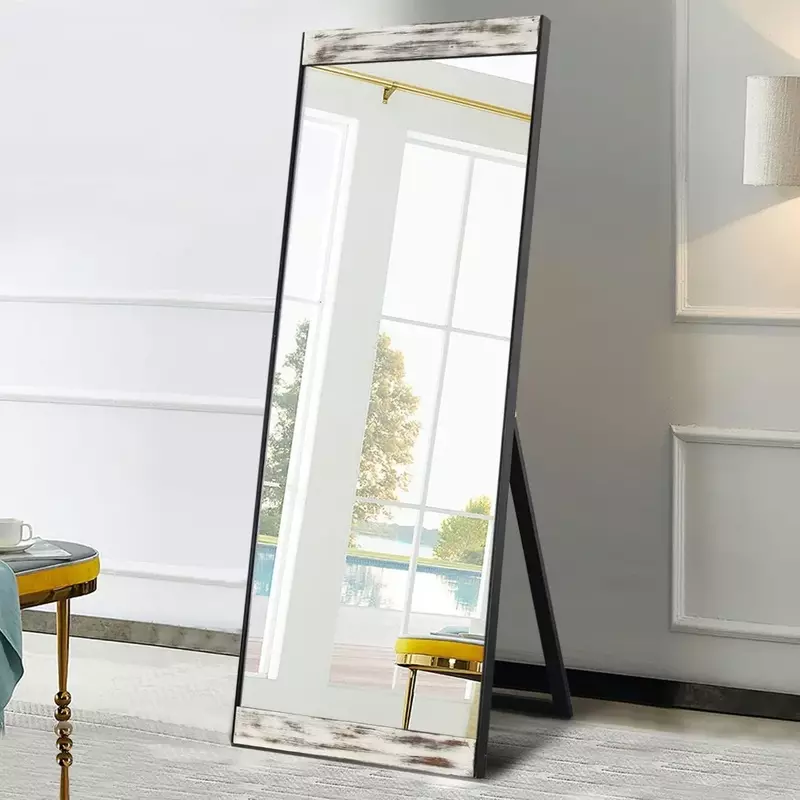กระจกสี่เหลี่ยมขนาดใหญ่กระจกพื้นห้องนอนกระจกแต่งตัวกระจกติดผนังพร้อมแผ่นไม้อัดไม้สนสีขาว Espejo