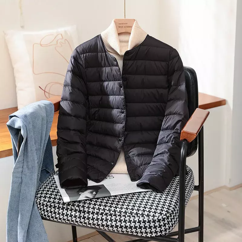 여성용 화이트 덕 다운 라이너 퍼퍼 재킷, 따뜻한 한국 오피스 레이디 다운 코트, 2023 가을 겨울, 신상