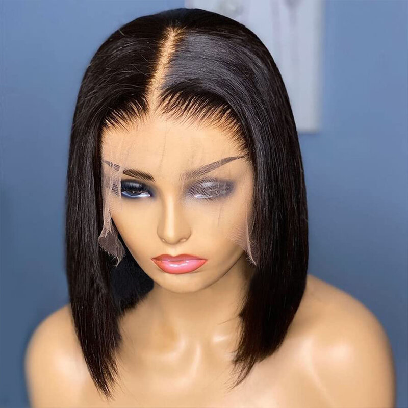 Peruca brasileira reta de cabelo humano Bob para mulheres, peruca dianteira do laço HD, laço transparente, osso pré arrancado, 4x4, 5x513x4