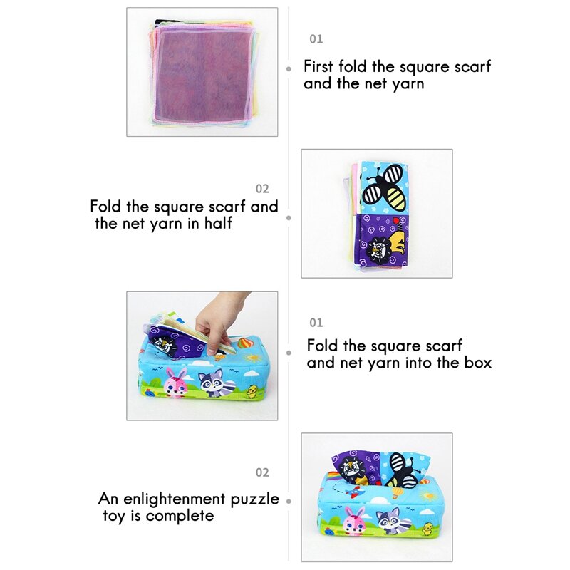 Sensory Pull Along Toddler Infant Baby Tissue Box For Kids STEM Manipulative Preschool Learning Tissue Box Toy