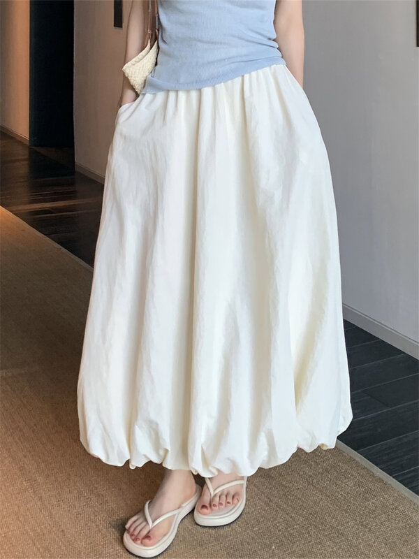 Plantee białe spódnice średniej długości damskie elegancka, luźna słodkie główna ulica Casual wszystkie dopasowane mody 2024 Mujer Slim Office Lady lato