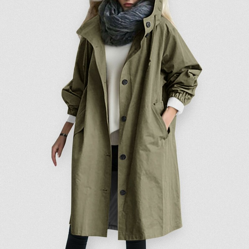 Mantel Trench 2024 untuk wanita, jaket Windbreaker bertudung elegan musim gugur musim semi longgar gaya Korea Abrigos Para Mujeres
