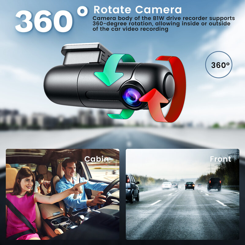 Blueskysea – Mini caméra de tableau de bord pour voiture, 1080P, WIFI, enregistreur vidéo DVR en boucle, Rotation de 360 pouces, Mode de stationnement