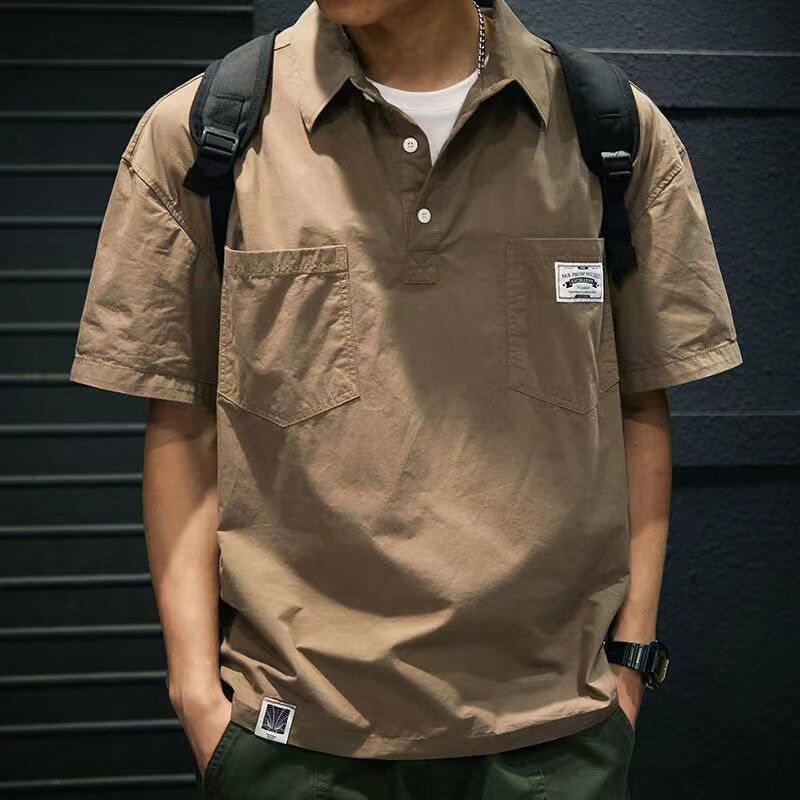 Maglietta da uomo Casual americana della corea maglietta estiva stile utensili manica corta nuova tasca colletto della camicia abbigliamento da uomo sciolto Plus Size Top