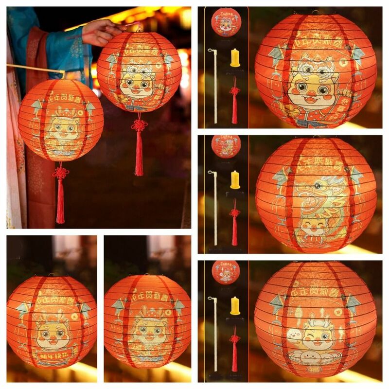 With Lighting Dragon Year Paper Lantern Good Luck With Handle New Year Lantern Decors Handmade Glowing