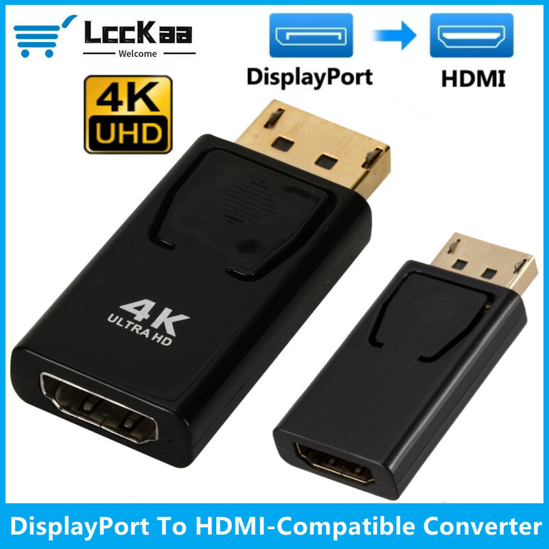 LccKaa 4K DisplayPort Ke Konverter Adaptor Yang Kompatibel dengan HDMI HD 1080P DP Ke Adaptor Yang Kompatibel dengan HDMI untuk Proyektor Laptop PC HDTV