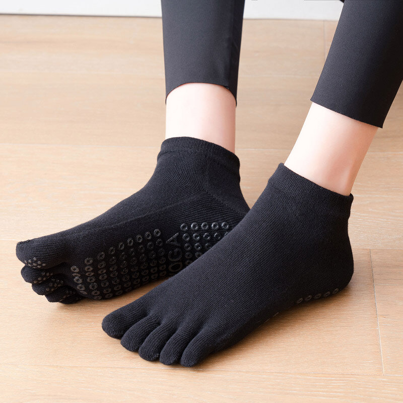 Women Anti-Slip Pilates Socks Five Toe Silicone Non-Slip Yoga Socks Breathable Ballet Dance Ladies Fitness Sports Cotton Sock
