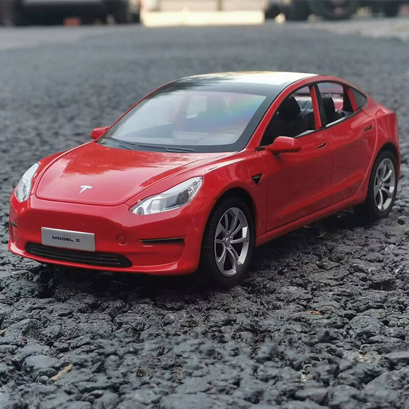1:24 Tesla Model 3 Paduan Model Mobil Diecast Logam Mainan Kendaraan Model Mobil Simulasi Suara dan Cahaya Koleksi Anak-anak Mainan Hadiah