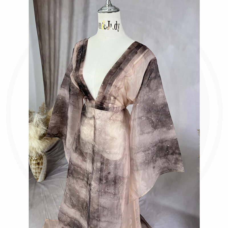 Don & Judy-Robe longue en organza à col en V, manches évasées, robe de soirée, accessoires de prise de vue photo de grossesse