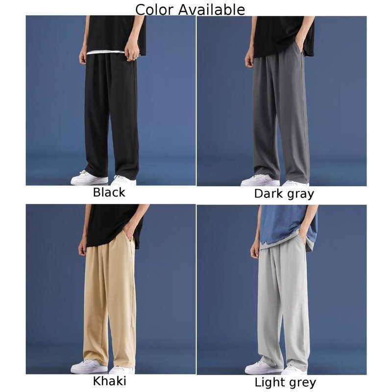 Men Ice Silk Comfortable Sweatpants Jogger Trousers Sport Gym Oversized Solid Color Baggy Wide Leg Pants Casual Wear