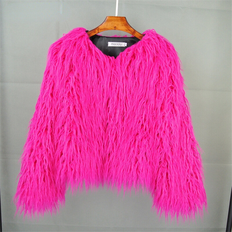 여성용 따뜻한 인조 모피 코트, 루즈 블랙 화이트 핑크 플러시 코트, 여성 모피 재킷, 가을 겨울 신상