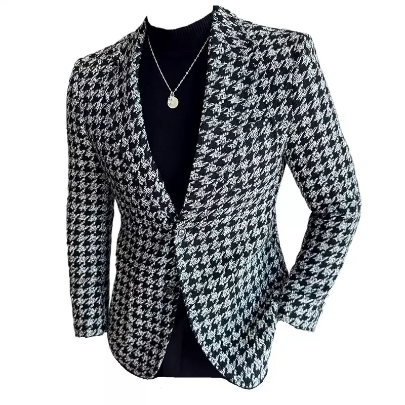 Мужской Блейзер, Осень-зима 2023, плотный клетчатый костюм, куртки/приталенный силуэт, высококачественный смокинг/мужская деловая модная Банкетная мужская одежда