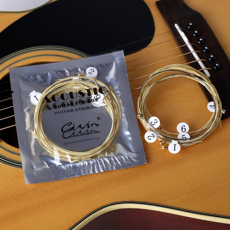 6pcs Premium Brass Hexagonal Steel Core Acoustic Guitar Strings - Enhanced Sound and Durability