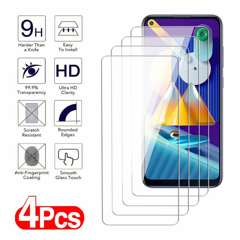 4 Stuks Transparant Gehard Glas Voor Samsung Galaxy A01 A11 A21 A31 A41 A51 A71 Screenprotector M21 M11 M31 M51 Beschermende Film
