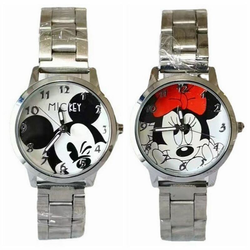 Часы кварцевые для мальчиков и девочек, стальные часы с Минни-Маусом и Микки-Маусом, золотистые и Серебристые, подарок на день рождения