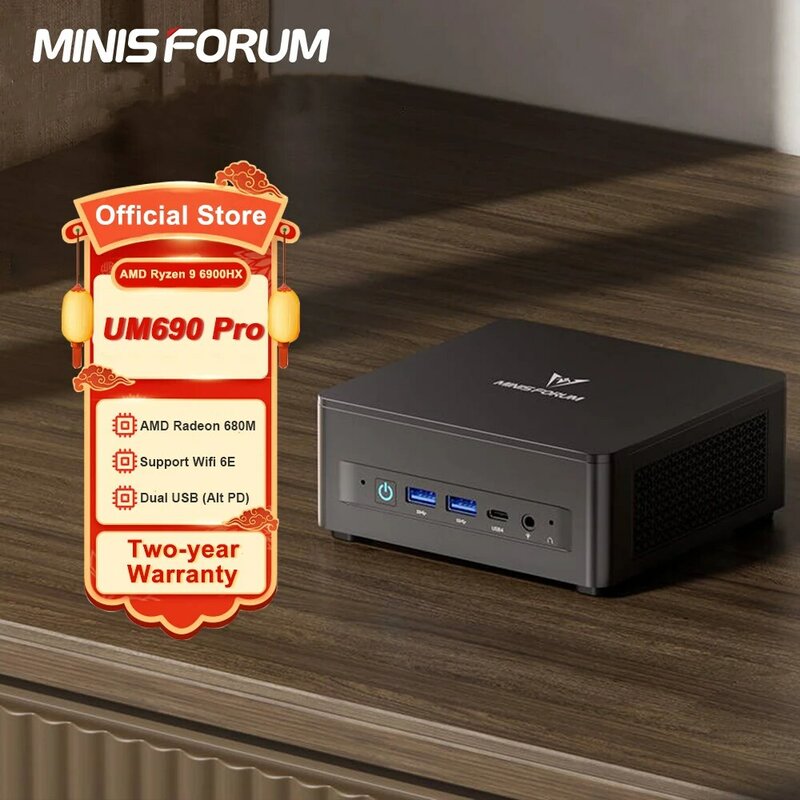 MINISFORUM-Mini PC UM690 Pro AMD Ryzen 9 6900HX, DDR5, 32 Go, 1 To, SSD, Windows 11, PC de jeu, USB 4, tout PD, WIFI, 6E, ordinateur de bureau