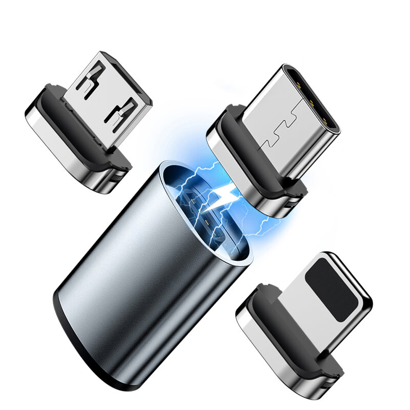 Tipo C Micro USB Adaptador Magnético, Carregador Conector, 3 em 1 Carregamento Conversor para iPhone Samsung