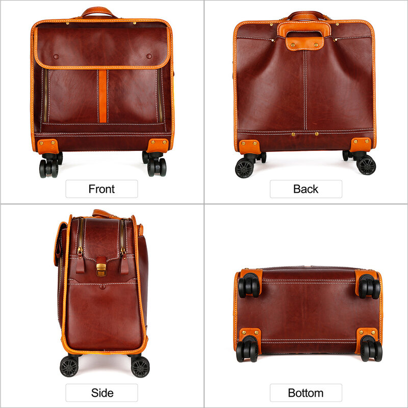 Real Leather Cabin Travel Luggage Suitcase Wheeled Trolley Weekend Bag Business 20 inch Rolling Luggage