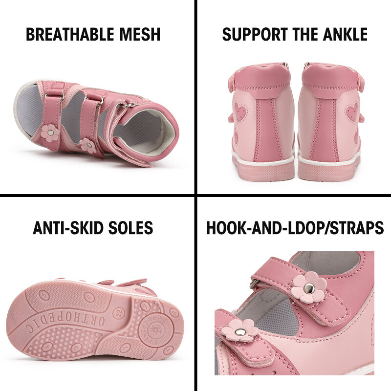 Orthopedic Sandal for Girls Kids Flower Buckle High-Top Brace-Like Ankle Support Corrective AFO Shoe for Children Princess Style