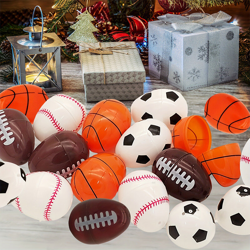 Mainan hadiah anak-anak telur Paskah, keranjang dekorasi olahraga bola sepak bola Basket sepak bola, bisbol plastik telur lucu