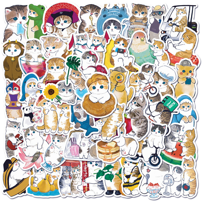 10/30/50/100pcs Kawaii Cat Cartoon Aesthetic Stickers Cute Animal Decals Notebook Phone Laptop Diary Decoration Sticker Kids Toy