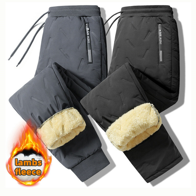 7XL męskie spodnie z polaru z jagnięciny zimowe wodoodporne na zewnątrz, ciepłe, pluszowe, aktywne bieganie, wędrowne swobodne spodnie na narty