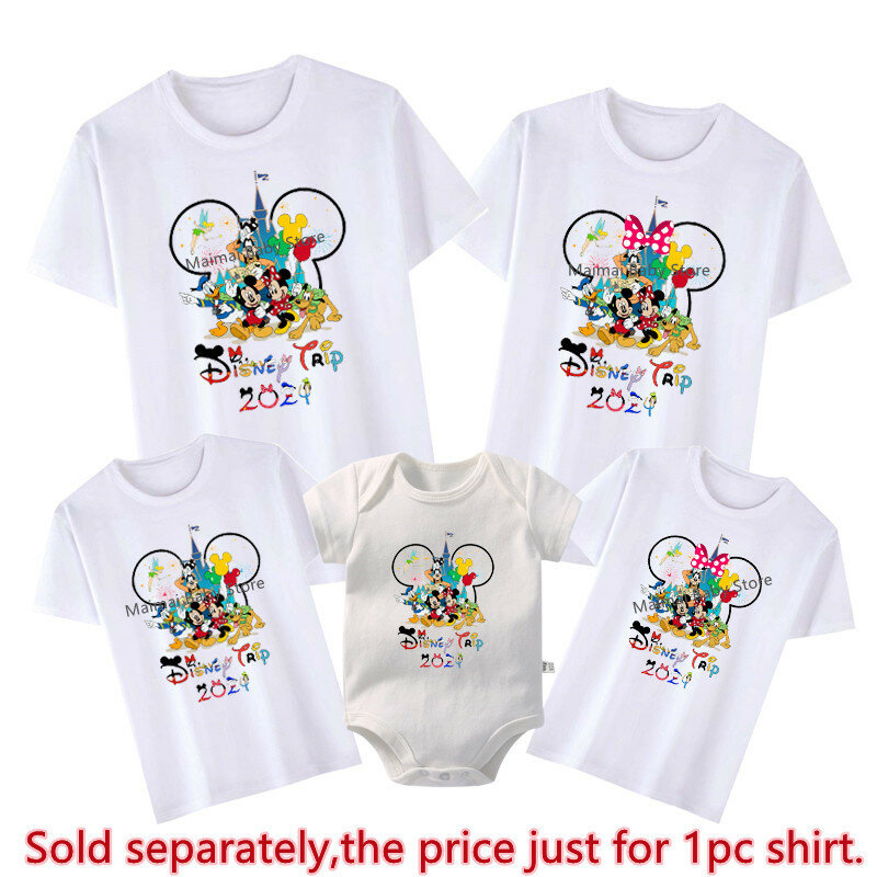 2024 Семейные одинаковые рубашки Disney Trip, смешные футболки с Микки и Минни, Детские футболки для папы и мамы, топ, наряды для отпуска в Диснейленде
