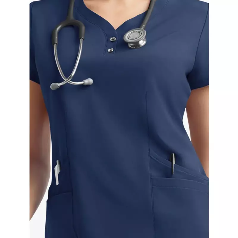 Aksesori medis set seragam scrub elastis wanita, gaun bedah rumah sakit lengan pendek atasan celana jogging setelan pakaian dokter