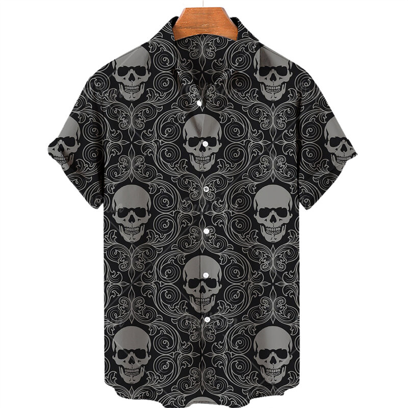 2024 róża koszule z motywem czaszki dla mężczyzn z nadrukiem 3d męska koszula hawajska plaża z krótkim rękawem stylowe topy koszula odzież męska Camiseta