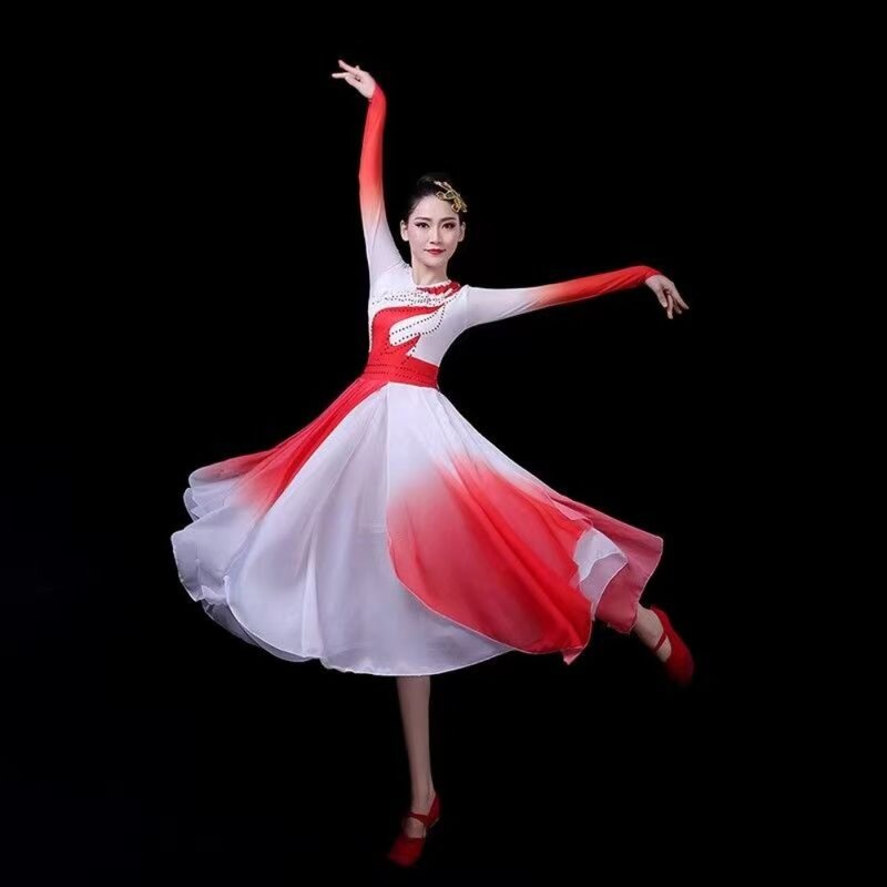 Applique Beaded Rhinestone Feather Cocktail Prom Dress Red and White Dresses for Dancing Parties Chinese Dance Costume