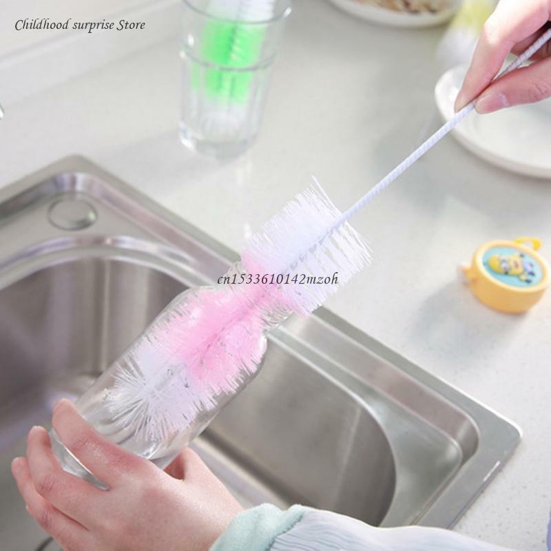 Escova removível nylon para garrafa bebê, ferramenta limpeza cozinha, cor aleatória, dropship