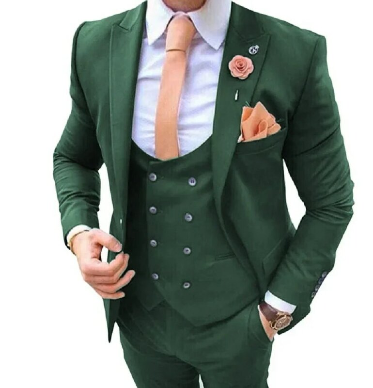 Turquoise Herenpakken Voor Bruiloft Slim Fit 3-delig Pak Bruidegom Smoking Blazer Smoking Vest Broek Prom Pak