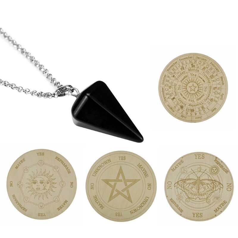 Placa de madeira adivinhação pêndulo estrela sol lua energia carven placa cura meditação ornamentos metafísico altar