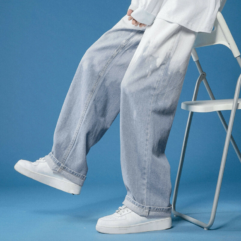 Men's Large Size Wide Leg Loose Street Fashionable Versatile Drop Trousers Men's Leisure Everyday Jeans pants