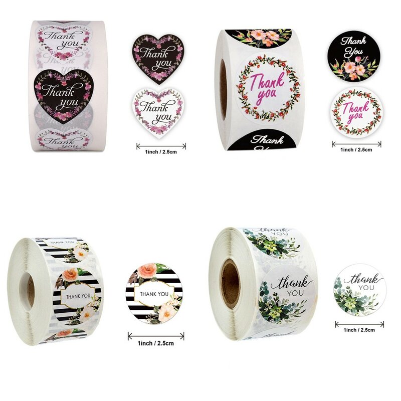 50-500 pezzi etichette rotolo fiore grazie adesivi etichette adesive da 1 pollice adesivi per decorazioni regalo forniture per confezioni di cancelleria