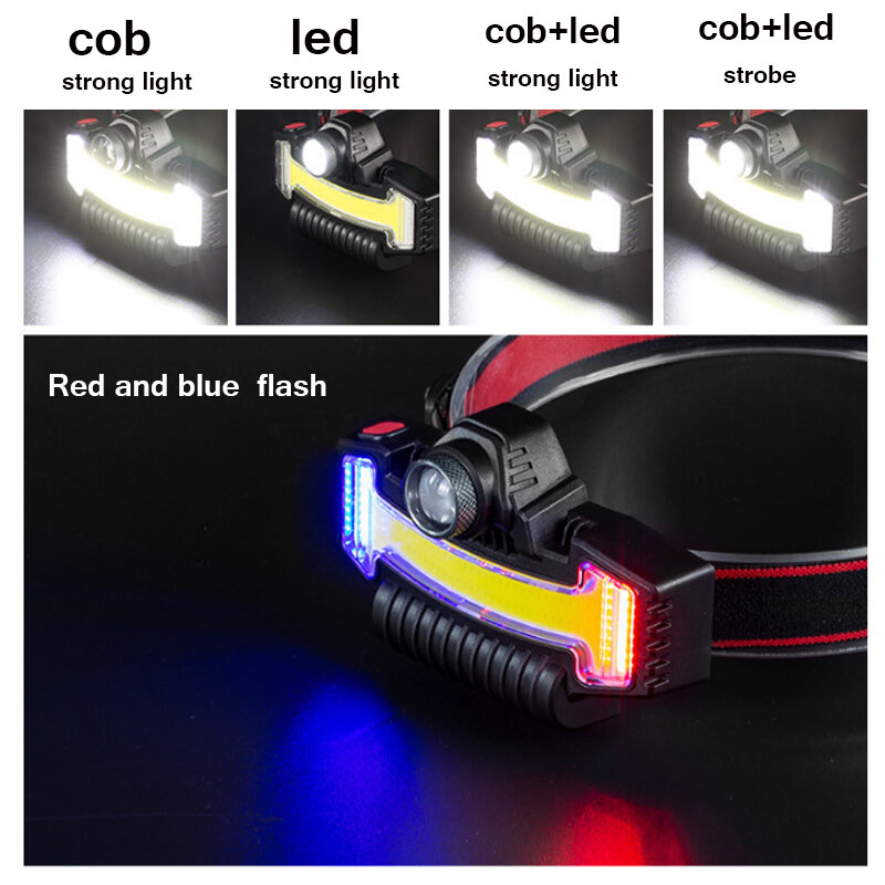 متعددة الوظائف المصباح LED + COB الكاشف ضوء قوي طويل شعاع كشافات نوع-c مصباح قابل لإعادة الشحن للفانوس الصيد في الهواء الطلق