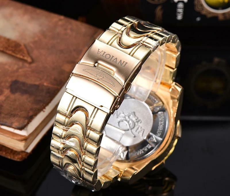Neue Mode drei Augen Kreis Design personal isierte große Zifferblatt Stahlband Sport Armbanduhr mit dominanten ausgehenden Stil