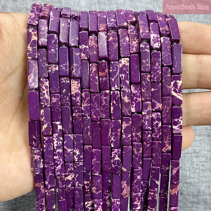 Natural Stone Imperial Jaspers Purple Sea Sediment Turquoise Square Tube Spacer Beads for Jewelry Making 15'' Strand 13x4mm