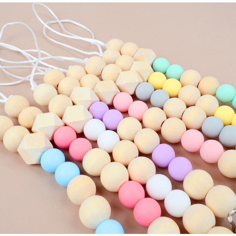 Dummy Clips Pacifier Holder Clips Round Space Beads Wood Baby Pacifier Chain Nipple Holder Clips Soother Holder