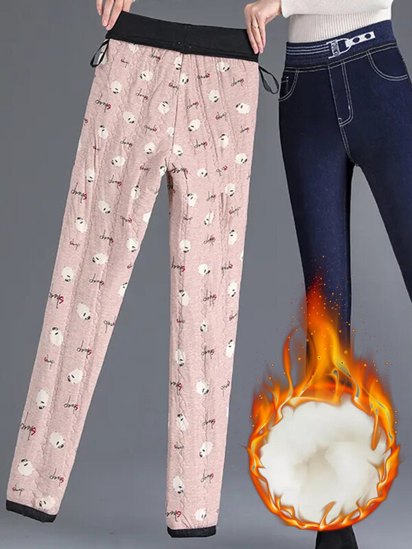 Jeans crayon surdimensionnés en coton optique pour femmes, pantalons en denim droits chauds, pantalons skinny décontractés, vêtements de neige, Vaqueros, hiver, nouveau