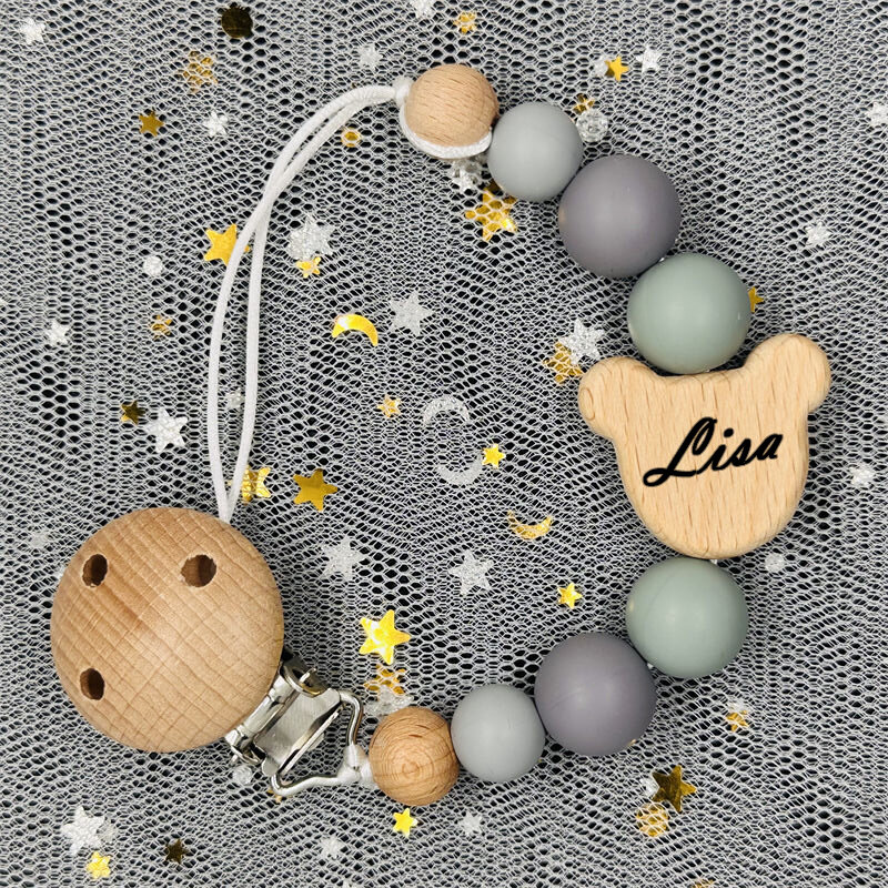 Custom Name Wood Personalized Baby Pacifier Chain Clip Silicone Bead Dummy Nipple Holder With Name Teether Pendant Newborn Gift