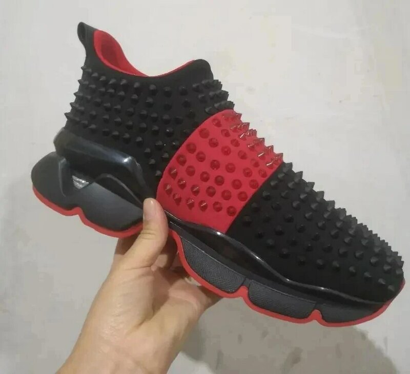 Rivets Red Sole Platform Sneakers Men's Women Spike Sock Flat Unisex Slip On Big Size Casual Vulcanized Studded Rock Tide Shoes