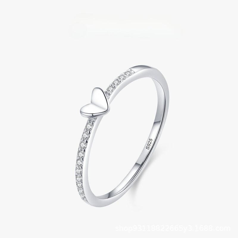 خاتم قلب من الفضة الإسترلينية للنساء ، حب الزركون ، مغلق ، أزياء متعددة الاستخدامات ، S925