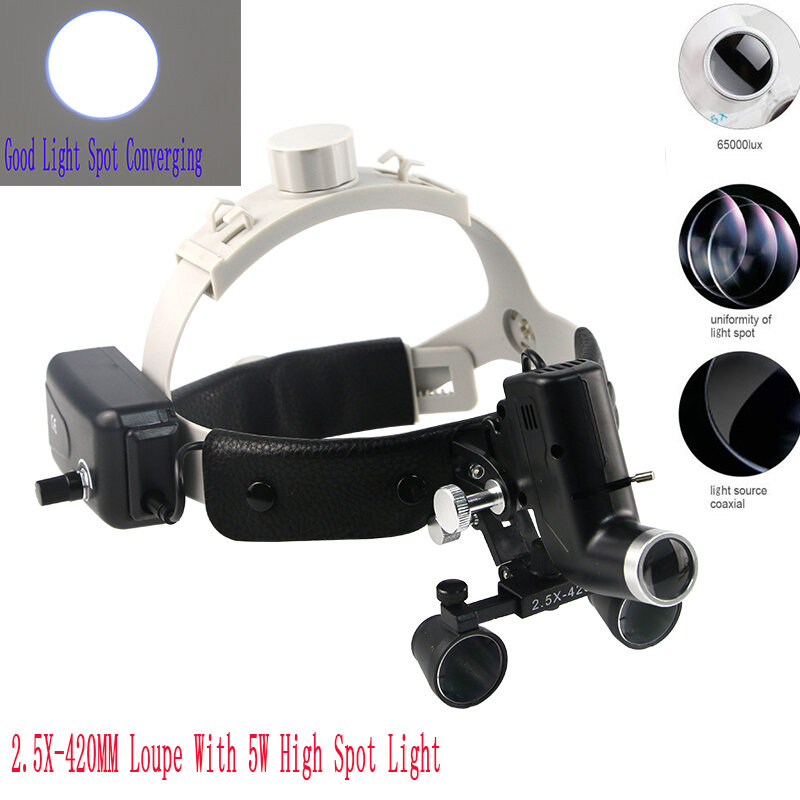 Lupa dental binocular com farol LED, Lupa cirúrgica, Bateria do farol, Ferramentas para dentista, Odontologia, 5W, 2.5X