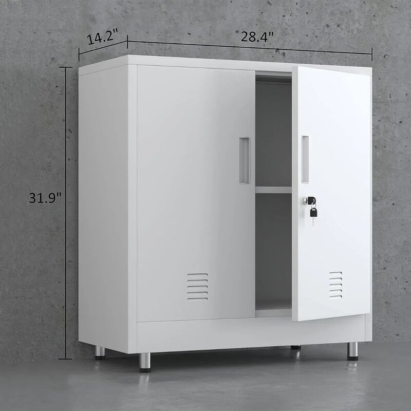 خزانة تخزين معدنية مع أبواب مغلقة ورف قابل للتعديل ، خزانة جانبية صغيرة قابلة للقفل ، خزانة بوفيه للمنزل والمكتب والمدخل