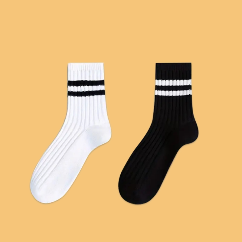 Носки мужские с круглым вырезом, повседневные Простые короткие носки средней длины, черные белые полосатые, 6 пар, весна-осень